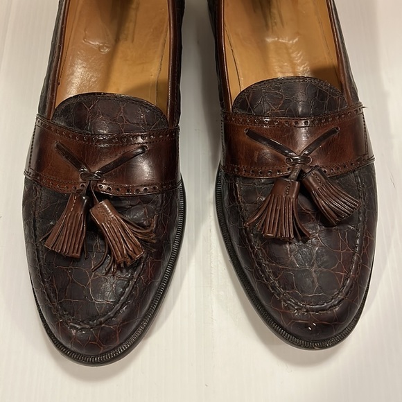JOHNSTON & MURPHY Size 11 M BROWN CELLINI CROCODILE TASSEL LOAFERS size 10.5 N - Picture 3 of 17